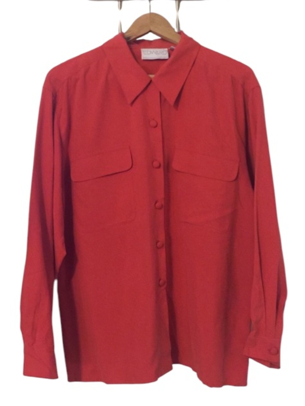 EDWARD Long Sleeve Women’s Orange Silk Button Down Blouse Top Sz L